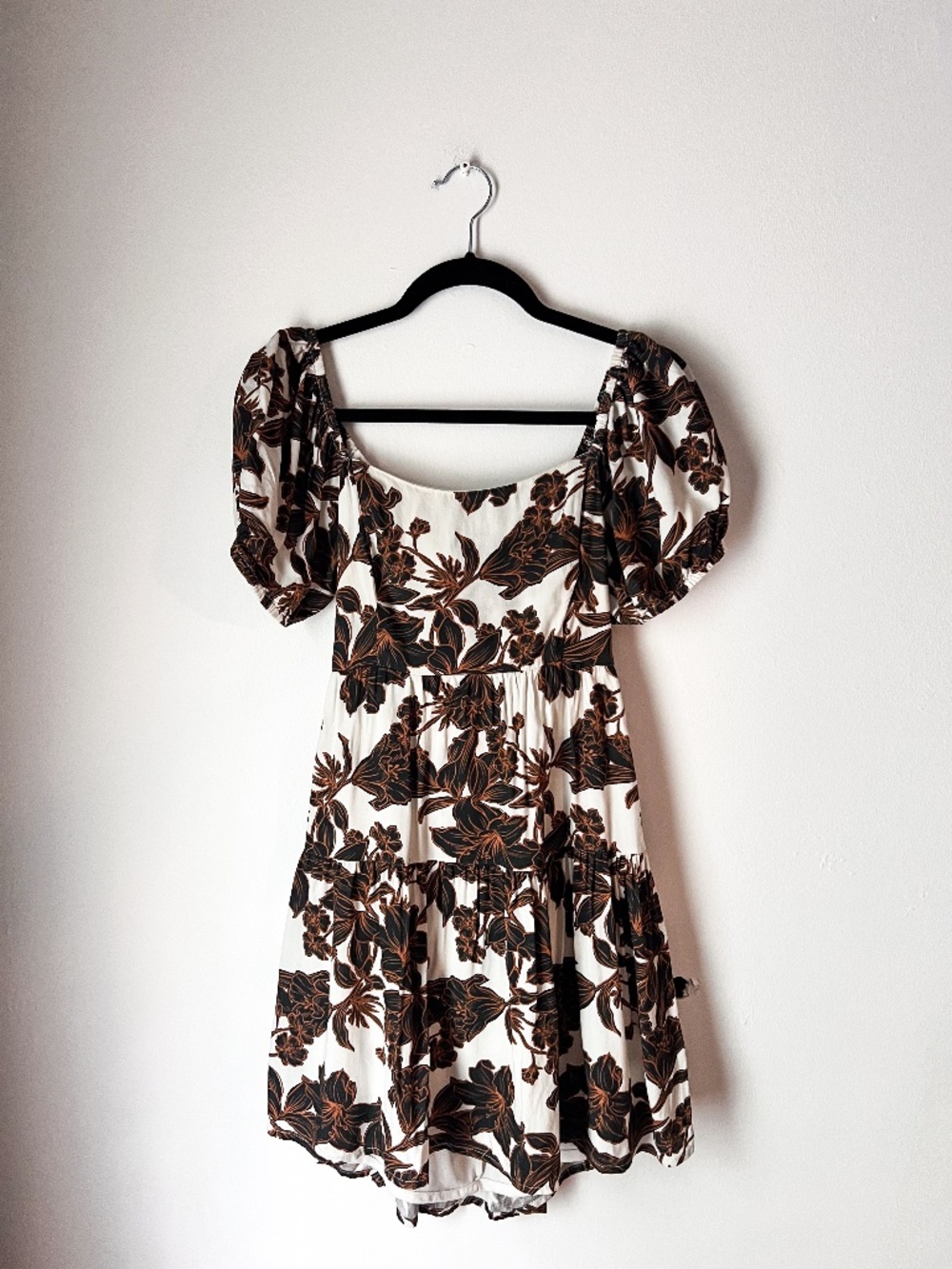 Japna Floral Open Back Puff Sleeve Mini Dress XS Cottagecore Boho